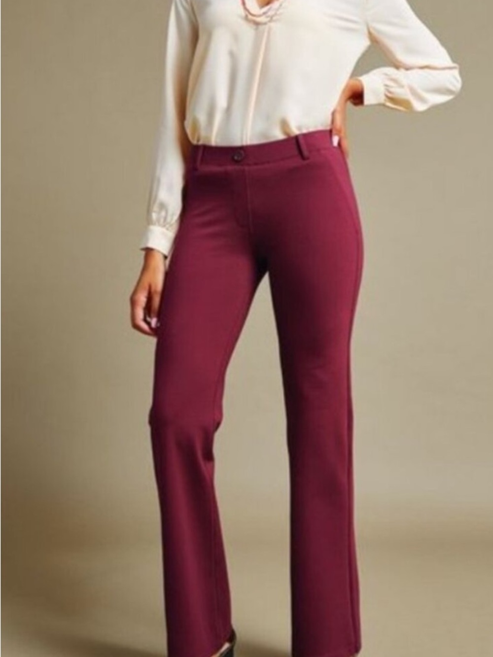 Betabrand Women's Bootcut Pants in Berry Plum